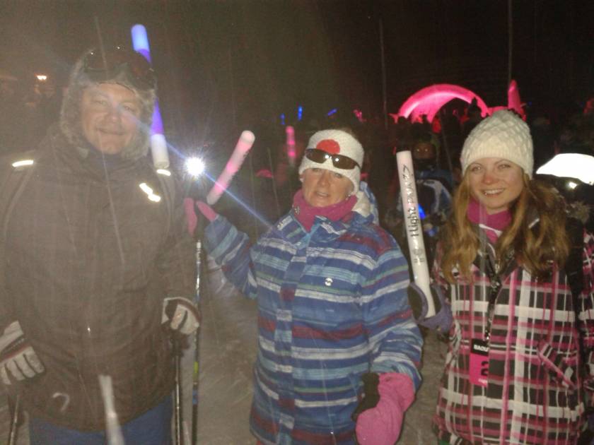 Skiing at night in aid of Breast Cancer